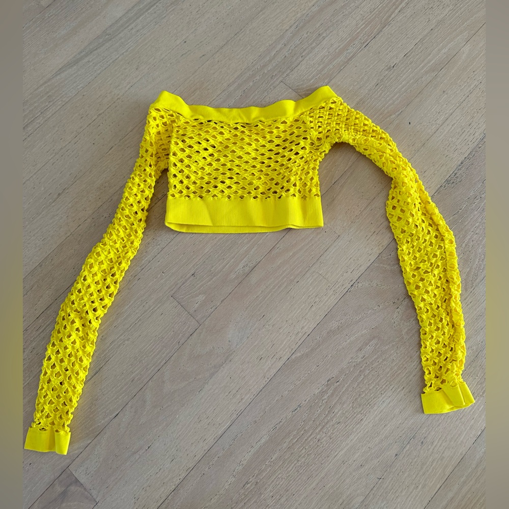 Yellow mesh crop top/dance top